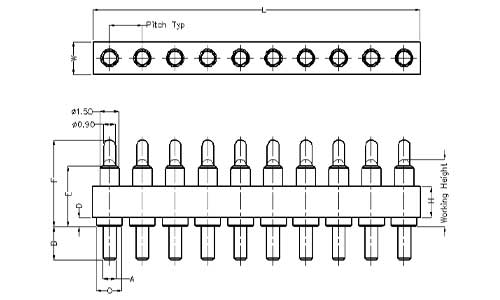 10Pin Pogo Pin連接器 插件式 圖紙