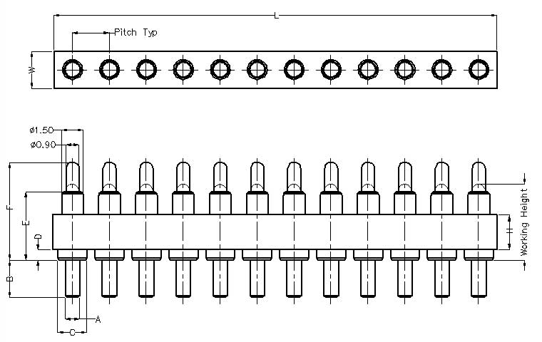 12Pin Pogo Pin連接器 插件式 圖紙