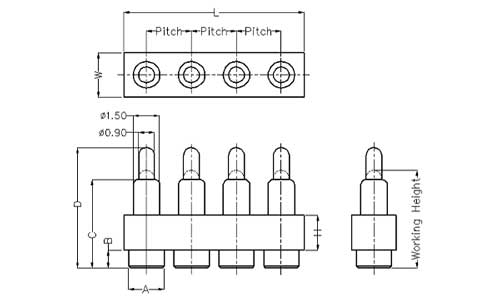 4Pin Pogo Pin連接器 平底式 圖紙