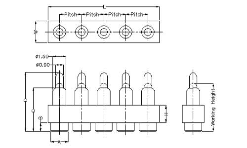 5Pin Pogo Pin連接器 平底式 圖紙