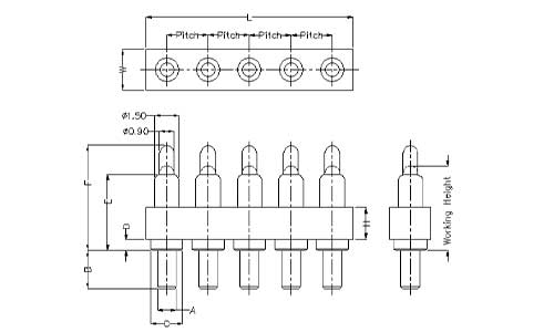 5Pin Pogo Pin連接器 插件式 圖紙